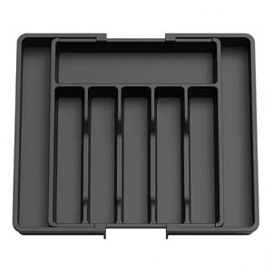 Organisateur de tiroir extensible noir de grande taille pour ustensiles de cuisine, plateau de rangement en plastique réglable pour cuillères et couverts - Product Image 1