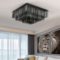 Lustre de plafond rectangulaire en cristal gris fumé pour salon, luminaire moderne de luxe à LED en cristal pour chambre à coucher