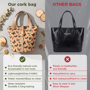 Borsa a Secchiello in Sughero con Stampa Insetti Eco-Friendly, Borsa a Mano in Pelle Vegana per Donna - Product Image 6