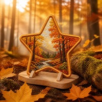 Patchs brodés 3D en relief, motif Étoile Forêt d'automne Ruisseau, thermocollants pour veste d'automne à thème naturel