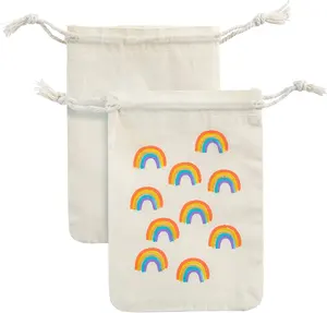 Rainbow Party Favor Bags Mini Canvas Drawstring Treat Gift Pouches Party Supplies Kids Birthdays Unicorn Parties