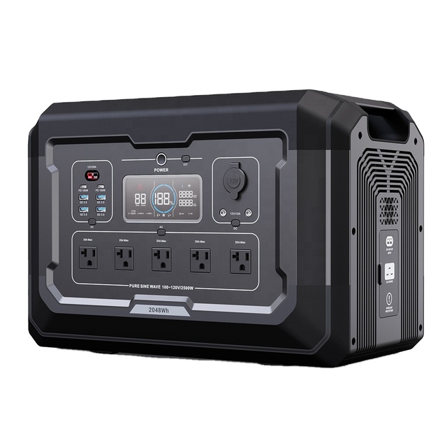 2500W Smart UPS Portable Solar Generator 2048Wh LiFePO4 Battery Fast Charging Car Power Source MPPT APP WIFI Bluetooth Station