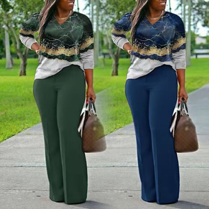 Yuhong Yuhong Primavera Otoño Nueva Ropa de Talla Grande para Mujer, Conjunto Casual de Dos Piezas con Camiseta de Manga Larga Estampada y Pantalones - Product Image 2