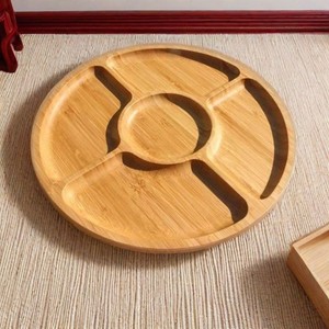 Round Bamboo <b>Tray</b> 4-7 Compartments Oriental Design For Table Food <b>Storage</b> - Product Image 1