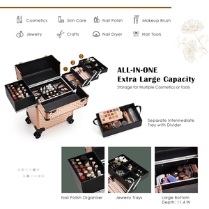 Rolling Large Cosmetic Trolley <b>Case</b> with Removable Middle Layer 4 Storage Trays Professional <b>Makeup</b> Trolley Nail Organizer - Product Image 2