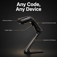 Escáner de Códigos de Barras Inalámbrico Bluetooth 1D 2D, Lector de Códigos QR, Plug and Play con Soporte para Punto de Venta y Comercio Minorista