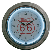 Lampu Neon 18 Inci America Route 66 Antik Lampu Neon Biru Dial Jam Dinding Plastik Jam Dinding 3d untuk Bar Ruang Tamu Liontin
