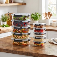 Wishome Ensemble de 10 contenants de conservation alimentaire en verre, hermétiques, anti-fuite, boîtes de préparation des repas, compatibles micro-ondes et four, organisateurs de cuisine