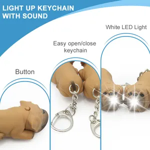 Gesimuleerde Dieren Puppy Led Lichtgevende Sleutelhanger Mobiele Telefoon Accessoires Sleutelhanger Mini Licht