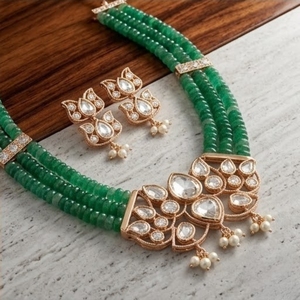 Elegante Juego de Collar de Plata 925 para Mujer, Joyería Tradicional India, Cuentas Verdes, Perlas, Pendientes para Boda - Product Image 5