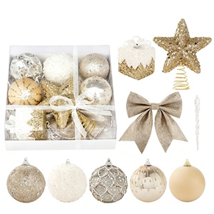 Wholesale Champagne <b>Gold</b> <b>Christmas</b> Bauble Set Glitter Coated Mixed Shape Star Bow <b>Decorative</b> Tree Hanging Ornament - Product Image 3