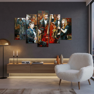 Jazz Musicians 3D Art Deco Modern Clear <b>Frame</b> Panel Print African Music Room Decor SET of 5 Hanging <b>Canvases</b> - Product Image 3