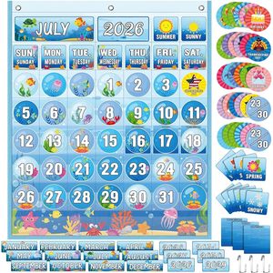 Juego de tableros de bolsillo con calendario para el aula, 120 tarjetas, clima, estaciones, festivales, educativo para la gestión del tiempo - Product Image 3