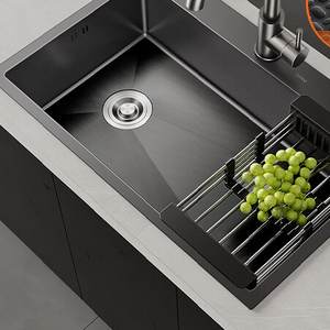 Évier de cuisine encastré artisanal en acier inoxydable 304 épaissi, grande cuve unique, pour cuisine nano - Product Image 3