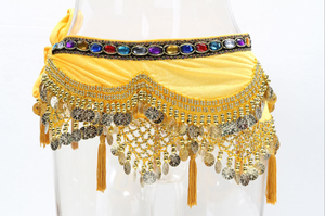 กระโปรงผ้าพันเอวสำหรับเต้นระบำหน้าท้องแบบวินเทจ ประดับเหรียญกระดิ่ง สายคาดเอวสำหรับเต้นระบำหน้าท้อง สายคาดเอวประดับเหรียญ - Product Image 4