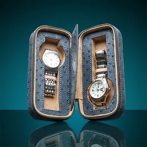 Groothandel Maat Pu Lederen Luxe 2 Slots Horloge Opslag Display Bruine Winder Display Sieraden Horloge Reiskoffer
