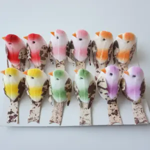 12 pcs Artificial Simulation Foam Bird with Claw Feather Mini Cute Birds Ornaments DIY Craft for Wedding Decoration Home Garden