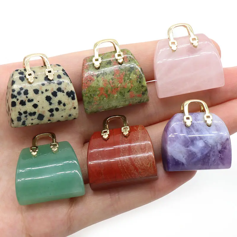 DIY Jewelry Accessory Gemstone Crystal Amethyst Tiger Eye Mini Bag Necklace Charm Stone Pendant