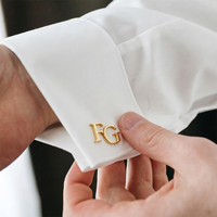 Boutons de manchette personnalisés en métal plaqué or brillant à faible MOQ, avec monogramme et initiale, pour hommes