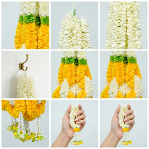 พวงมาลัยดอกไม้ประดิษฐ์สีเหลืองขาวสำหรับงานแต่งงาน พิธีกรรมทางศาสนา งานพูจา ตกแต่งเทศกาล ดอกไม้แบบดั้งเดิม - Product Image 6