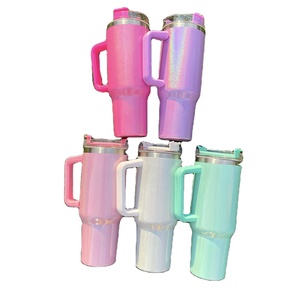 Ánh sáng lung linh long lanh 40oz chân không cách điện Tumbler với nắp, rơm và có thể tháo rời xử lý cho thăng hoa in ấn - Product Image 1