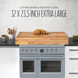 <span class=keywords><strong>Planche</strong></span> à découper et couvercle de cuisinière en bois massif surdimensionné, 2 en 1, avec pieds amovibles et bac à jus - Product Image 4