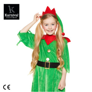 ODM vente entière enfants fête <span class=keywords><strong>de</strong></span> noël Performance Costume elfe tenue pour filles vert velours aide du père noël fille elfe - Product Image 2