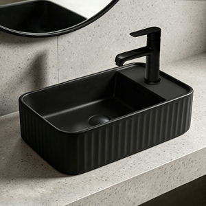 Petits lavabos rectangulaires en céramique bon marché pour le lavabo de surface de cannelures longues étroites de lavage de salle de bains de ménage - Product Image 2