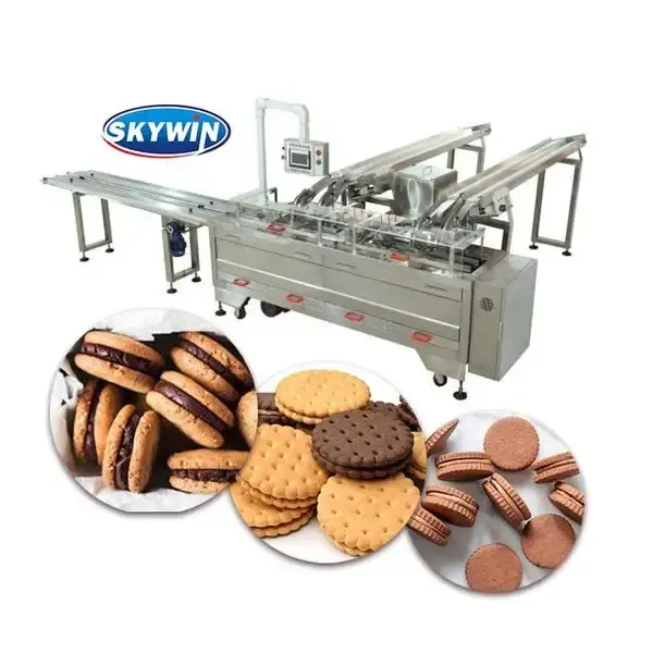 Penjualan terlaris dua jalur biskuit pembuat dan pengemasan mesin/pembuat dan pengepak biskuit Sandwich untuk tanaman biskuit