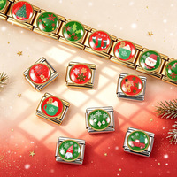 Nouveau Bracelet à Breloques Italien Personnalisable en Acier Inoxydable Plaqué Or 9mm, Motif Arbre de Noël et Bonhomme de Neige, Cadeau de Noël Tendance