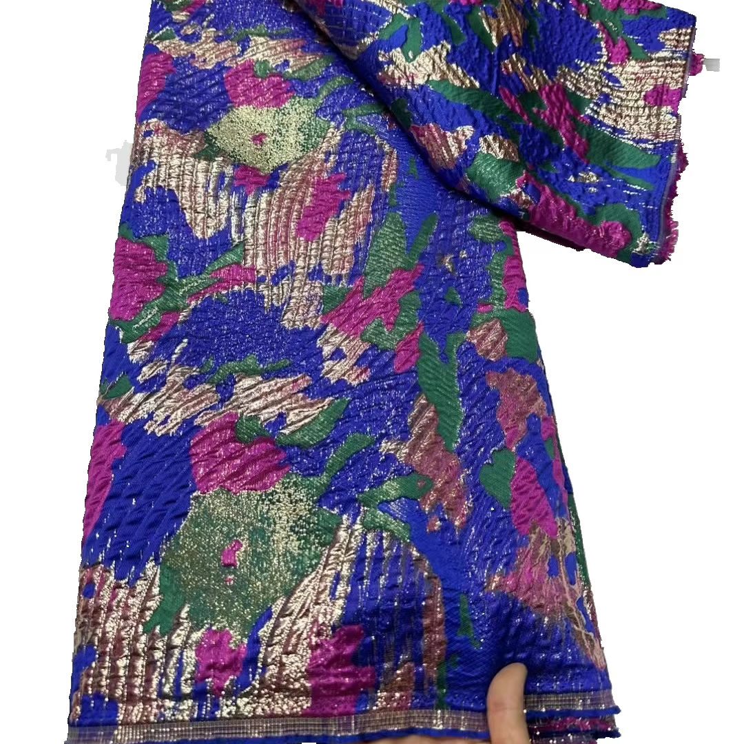 Vente en gros de tissu brocart bleu royal, tissu jacquard damassé