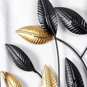 Décor mural à feuilles dorées <span class=keywords><strong>et</strong></span> noires, livraison gratuite, feuilles métalliques, pour le salon, pour décorer la maison concis - Product Image 5
