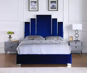 Moderne Luxe Slaapkamer Meubels Stof Fluwelen Bed Met Gestoffeerde Hoofdeinde