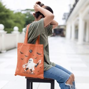 DLBZ - Bolsa de Compras de Algodón Personalizada de Halloween, Reutilizable, Duradera, Portátil, Ecológica, con Cuerda de Dos Lados, Estilo Nuevo - Product Image 6