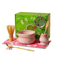 Ensemble de bols en céramique rose de style japonais Baibenli pour matcha, avec bec verseur, qualité supérieure, vente en gros transfrontalière
