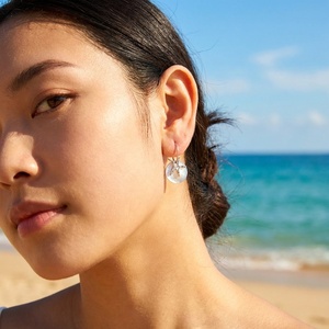 Boucles d'oreilles pendantes plaquées argent 925 avec nacre et zircon cubique <span class=keywords><strong>bleu</strong></span>, style vacances d'été, plage, bijoux d'oreille tendance - Product Image 2