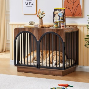 Jaula retro para perros con puerta doble arqueada, caseta de hierro forjado anti-mordiscos, decoración para sala de estar interior, caseta de almacenamiento para perros - Product Image 1
