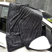Serviette de séchage double face en microfibre de luxe noire pour voiture, 1400gsm, 1500, 1600, 1800, vente en gros