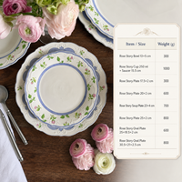 Service de table en céramique de luxe vintage à motifs floraux en relief, assiettes, bols, tasses et plateaux en porcelaine française pour mariage, HORECA et usage domestique