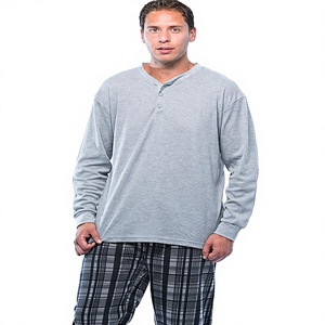 Conjunto de <span class=keywords><strong>Pijama</strong></span> para <span class=keywords><strong>Hombre</strong></span> 100% Poliéster con Camiseta Térmica Henley de Manga Larga y Pantalones de Forro <span class=keywords><strong>Polar</strong></span> - Product Image 1