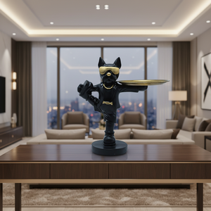 Élégante Sculpture de Chien Noir de Compagnie, Support de Plateau Moderne, Figurine de Luxe pour Décoration Intérieure, Accent de Table, Pièce d'Art Unique - Product Image 1