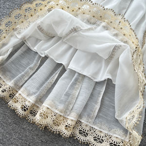 Skirt Two Piece Set For <strong>Ladies</strong> Puff Sleeve Blouse High Waist Lace Trim Long Skirt Two Piece <strong>Outfit</strong> 2pcs <strong>Ladies</strong> Dress - Product Image 5