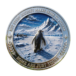 Moneta Commemorativa Ispirazionale a Tema Pinguino - Pinguino <span class=keywords><strong>Solitario</strong></span> del Ghiacciaio - Souvenir da Collezione in Metallo - Artigianato in Metallo - 'Be Yourself' - Product Image 2