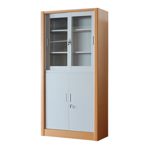 Meubles de bureau en métal, armoires à dossiers avec portes coulissantes en verre, garde-corps en bois, armoire de rangement avec étagères réglables - Product Image 3