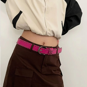 Ceinture Hip-hop Punk de style américain pour femmes, en PU, avec boucle à ardillon en alliage, largeur 2-4 cm, ceinture Y2K cloutée noire, passe-partout - Product Image 1