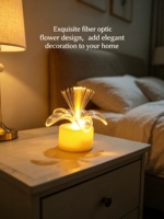 Lampe LED en forme de fleur de lotus à fibres optiques, à piles, en plastique, pour décoration de mariage, fête, maison, anniversaire