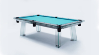 Table de billard de luxe en verre cristal transparent avec pieds en bois, design moderne, prix de gros usine, 8ft 9ft