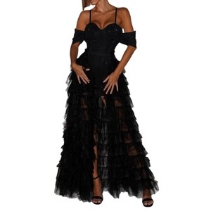 Mono corto sexy de tirantes finos de alta calidad con volantes y dobladillo de red para mujer a la moda - Product Image 1