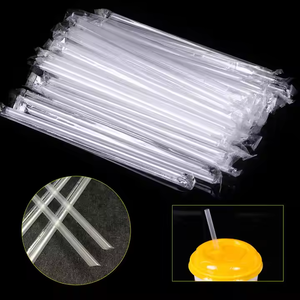 Fabrication professionnelle calibre 6mm 12mm 190mm jetable emballé individuellement pailles en plastique à boire noires transparentes - Product Image 5