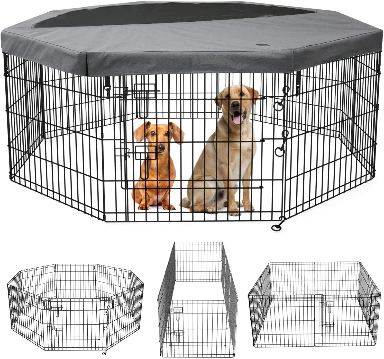 Metal Wire Outdoor Pet Playpen Portable Dog Fence 8 panels Puppy Exercise Pen With Cover